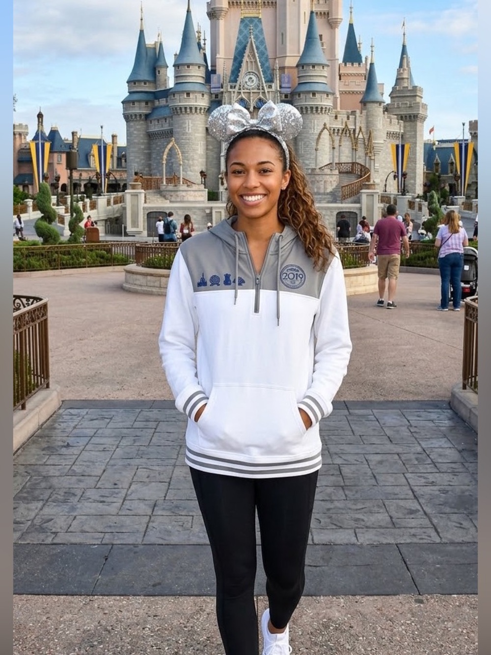 Disney Men's White and Gray Zip-Up Hoodie Sweater